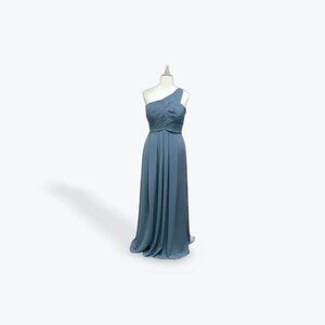 Long Chiffon One Shoulder Bridesmaid Dress. Slate Blue. Size 20